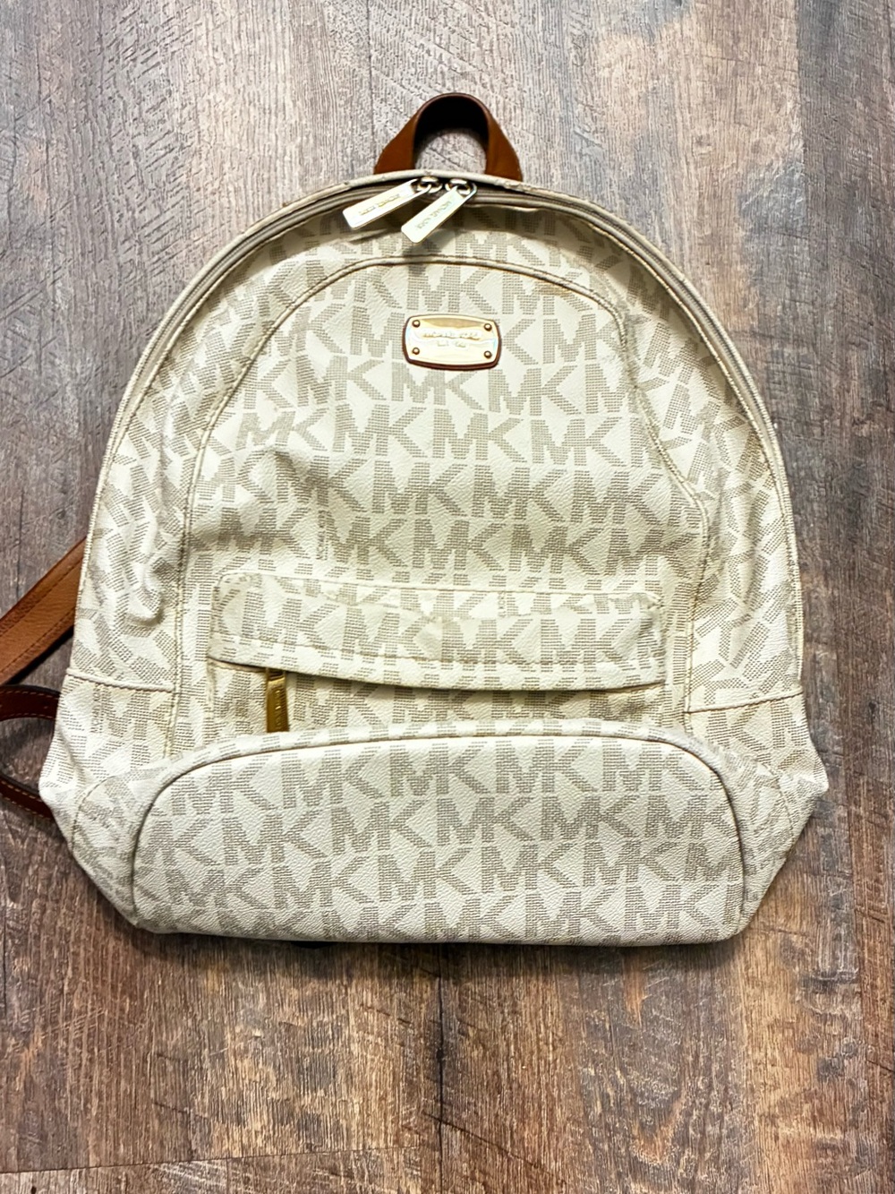 Michael Kors Cream Logo Canvas Backpack with Brown Trim